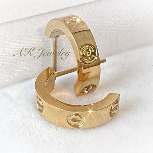💎EARRINGS Gold Huggie Screw Design Earrings Hoops, Pierced, Round Plated - Picture 1 of 6